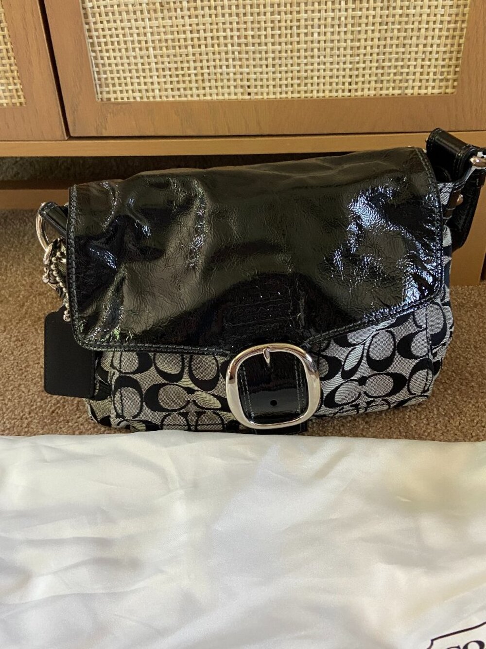 Coach Vintage Signature Canvas and Patent Leather Shoulder Bag - Picture 2 of 7
